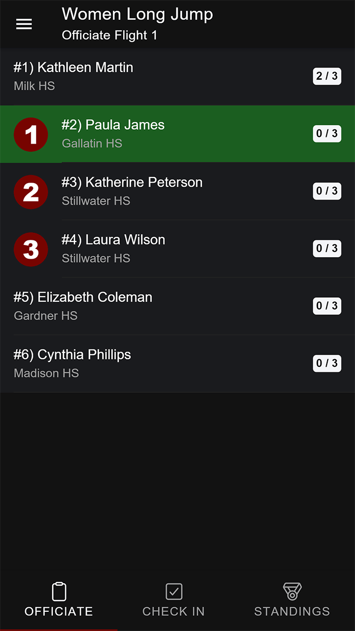 Horizontal Entry List